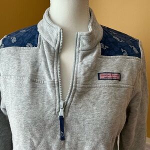 Vineyard Vines Heather Gray and Navy Quarter-Zip